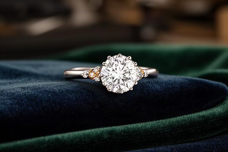 New engagement ring featuring a family heirloom stone on a velvet display