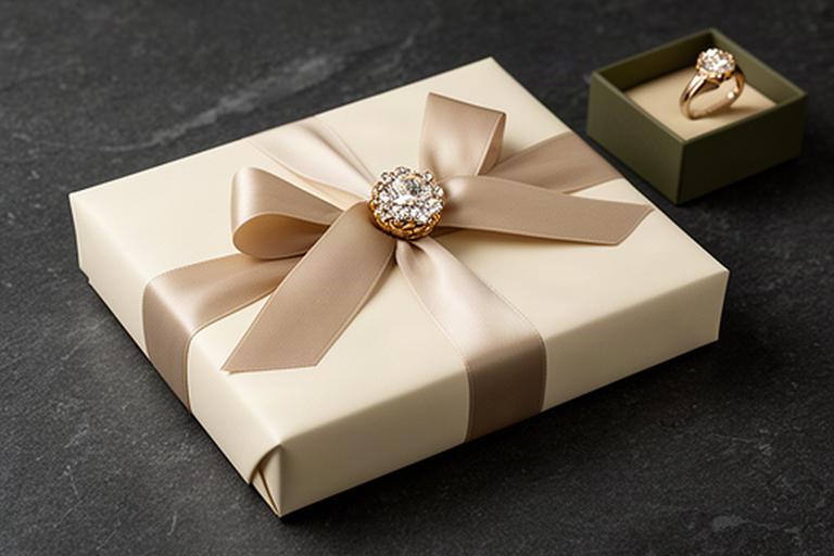 Premium jewellery gift wrapped in ivory paper on a dark stone counter