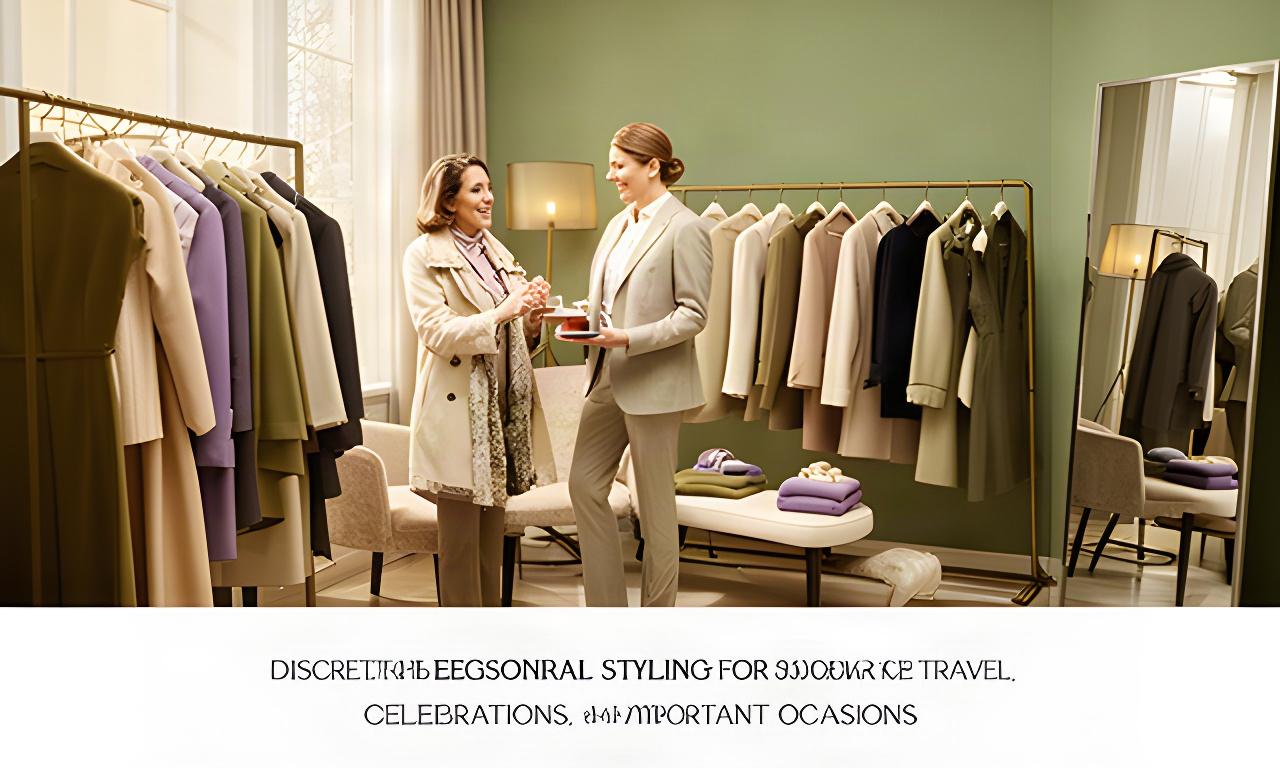 Personal stylist presenting designer clothing in a quiet private dressing suite in Cardiff